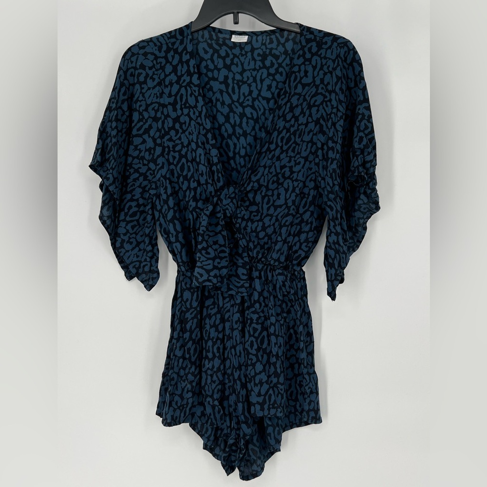 KELIKI HAWAII SAPPHIRE AND‎ BLACK DEEP V NECK RAYON ROMPER